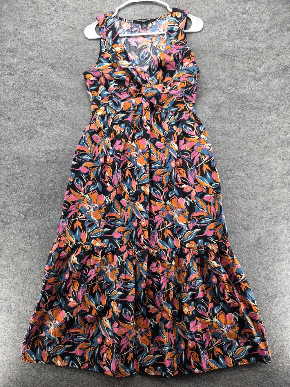 French Connection Dress Womens M Multicolor Sundress V-Neck Strappy Midi Lined